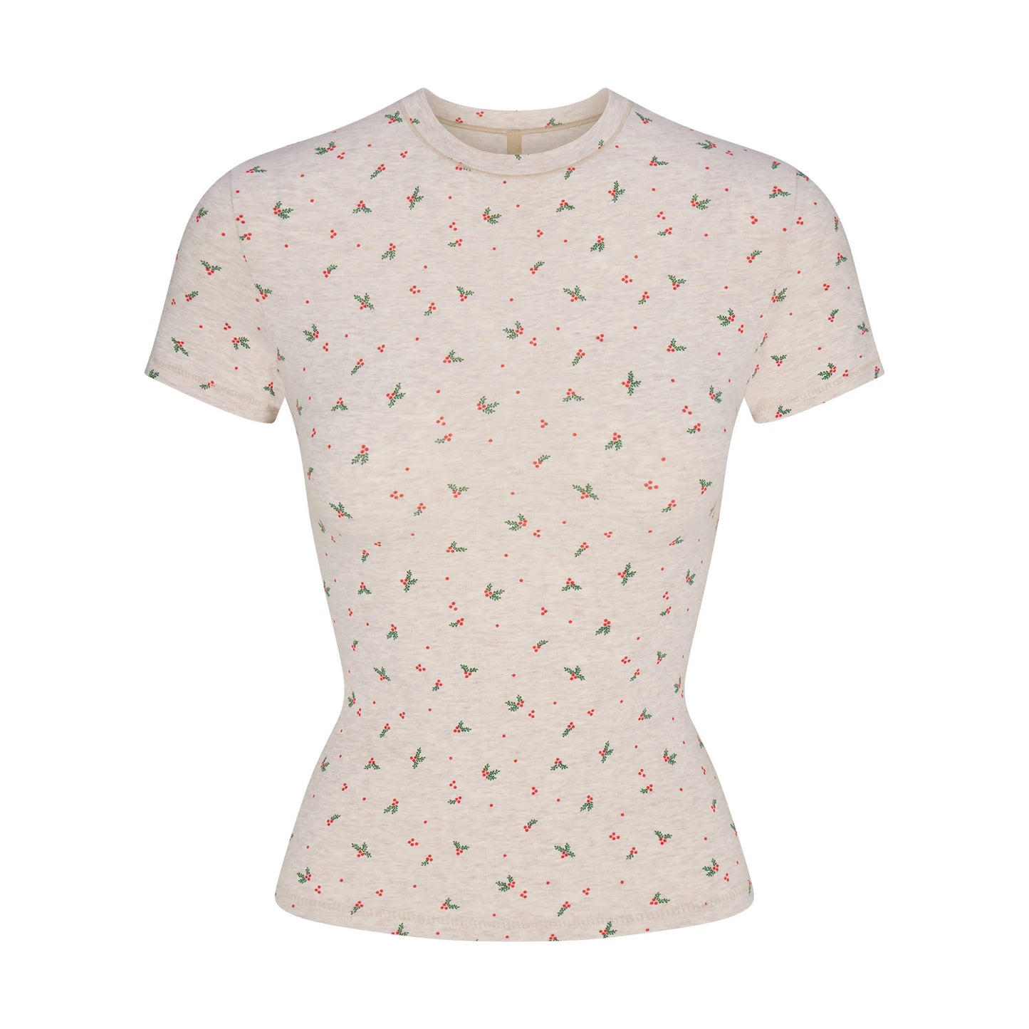 COTTON JERSEY T-SHIRT | OATMEAL HEATHER HOLLY PRINT