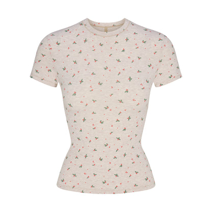 COTTON JERSEY T-SHIRT | OATMEAL HEATHER HOLLY PRINT