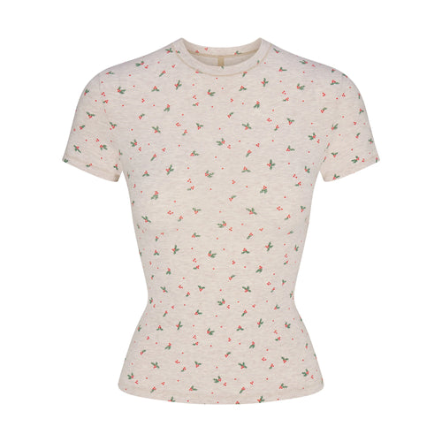 COTTON JERSEY T-SHIRT | OATMEAL HEATHER HOLLY PRINT