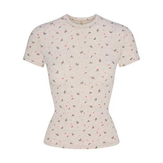 COTTON JERSEY T-SHIRT | OATMEAL HEATHER HOLLY PRINT