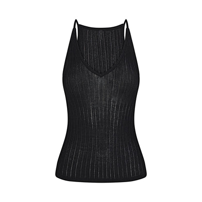 SHEER KNIT PLUNGE TANK | ONYX