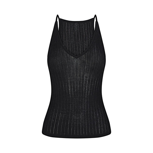 SHEER KNIT PLUNGE TANK | ONYX