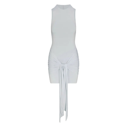 CUPRO JERSEY WRAP MINI DRESS | PEARL