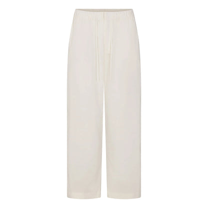 WOVEN COTTON OVERSIZED STRAIGHT LEG PANT | EGRET