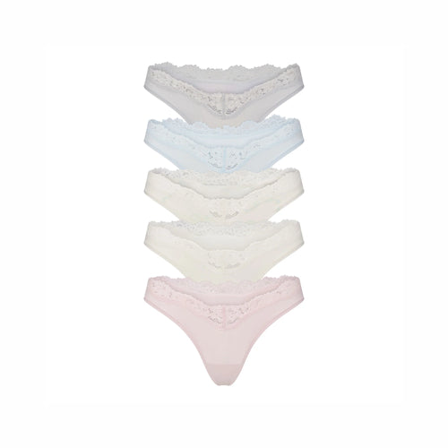 FITS EVERYBODY LACE DIPPED THONG 5-PACK | IVORY PEARL BOW MULTI