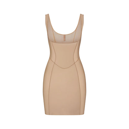 POWER MESH SHAPEWEAR OPEN BUST SLIP DRESS | CLAY