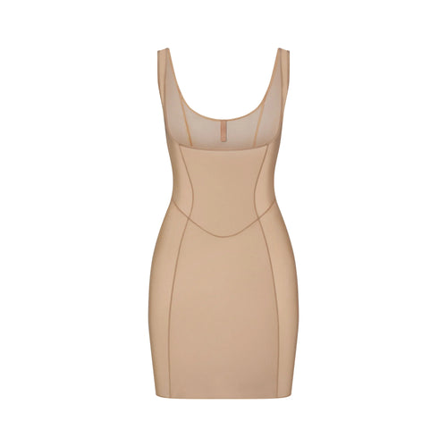 POWER MESH SHAPEWEAR OPEN BUST SLIP DRESS | CLAY