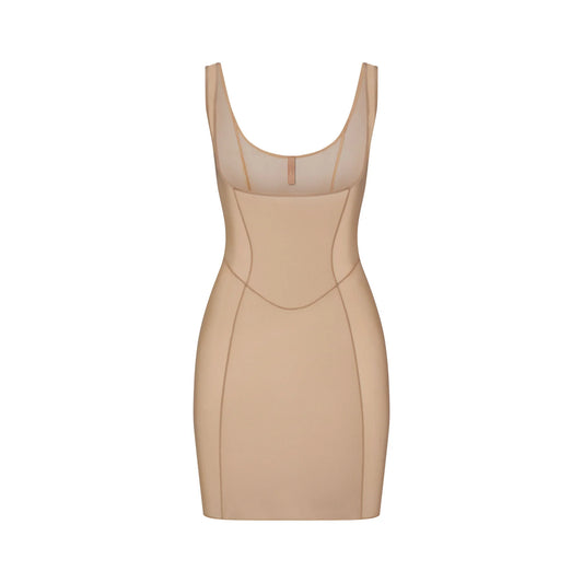 POWER MESH SHAPEWEAR OPEN BUST SLIP DRESS | CLAY