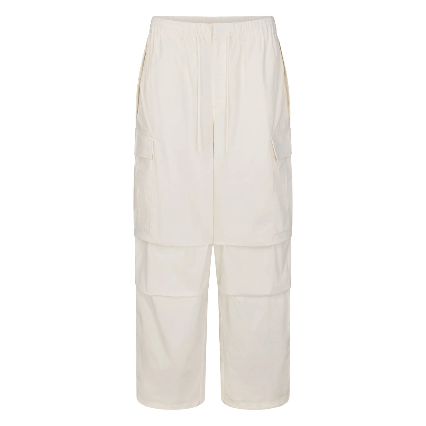 WOVEN COTTON OVERSIZED LOW RISE CARGO PANT | EGRET