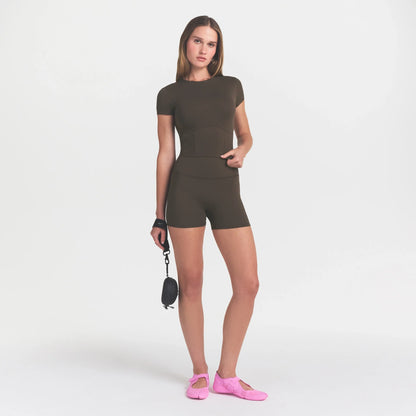 NikeSKIMS MATTE CROPPED CORSET T-SHIRT | DARK SEPIA