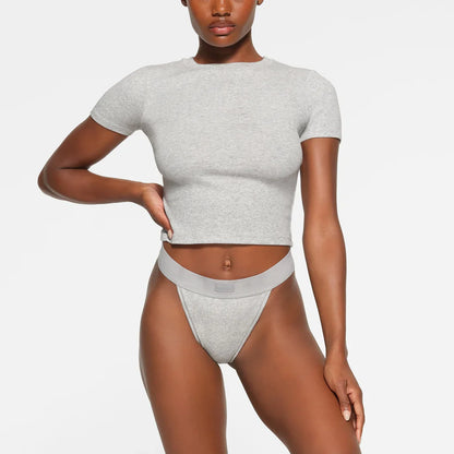 COTTON RIB T-SHIRT | LIGHT HEATHER GREY