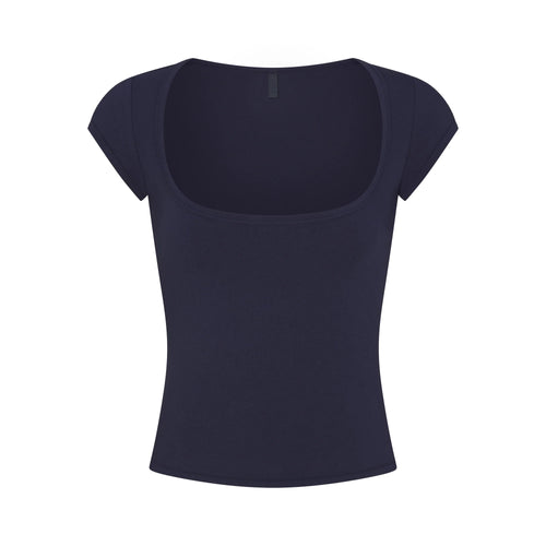 COTTON JERSEY SCOOP NECK T-SHIRT | NAVY