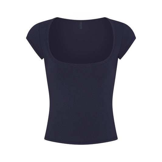 COTTON JERSEY SCOOP NECK T-SHIRT | NAVY