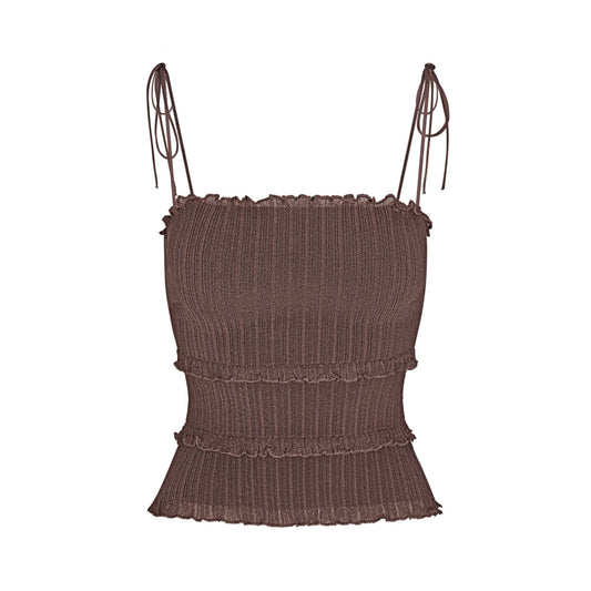 SHEER KNIT RUFFLE CAMI | AMETHYST
