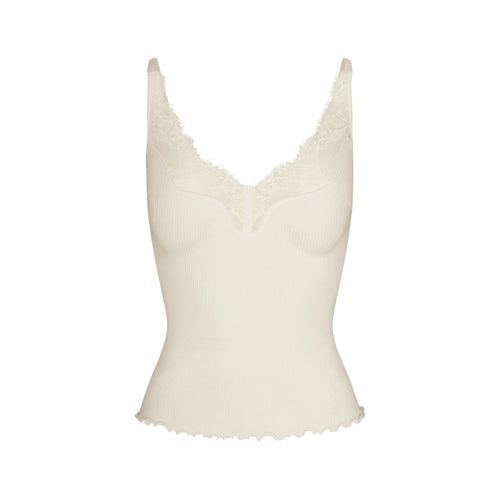 RIB KNIT LACE CAMI | EGRET