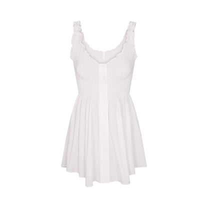 POPLIN APPAREL MINI SMOCKED DRESS | SNOW