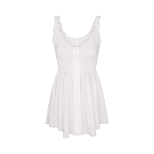 POPLIN APPAREL MINI SMOCKED DRESS | SNOW