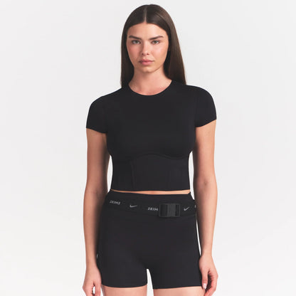 NikeSKIMS MATTE CROPPED CORSET T-SHIRT | OBSIDIAN