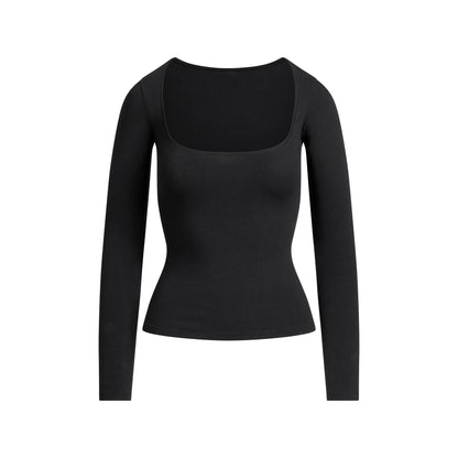 COTTON JERSEY SCOOP NECK LONG SLEEVE TOP | SOOT