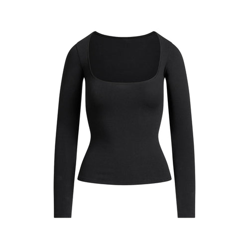 COTTON JERSEY SCOOP NECK LONG SLEEVE TOP | SOOT