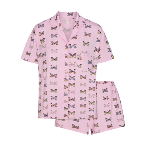 SKIMS SLEEP SHORT SLEEVE BUTTON UP SET | PEONY BUTTERFLY PRINT