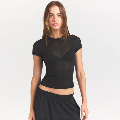 SHEER RIB T-SHIRT | SOOT