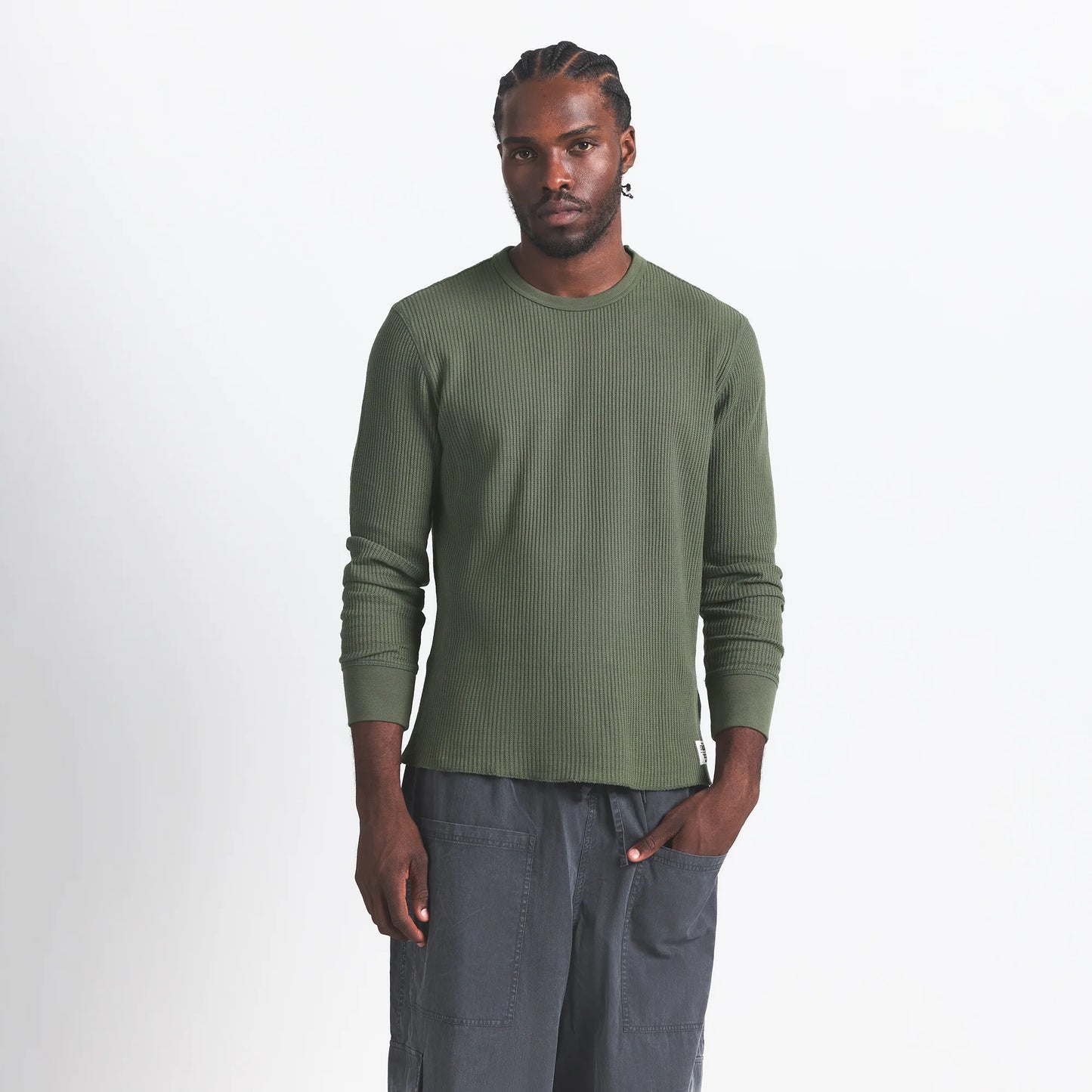 WAFFLE MENS LONG SLEEVE TOP | MILITARY GREEN