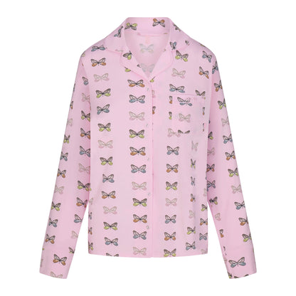 SKIMS SLEEP LONG SLEEVE BUTTON UP SET | PEONY BUTTERFLY PRINT