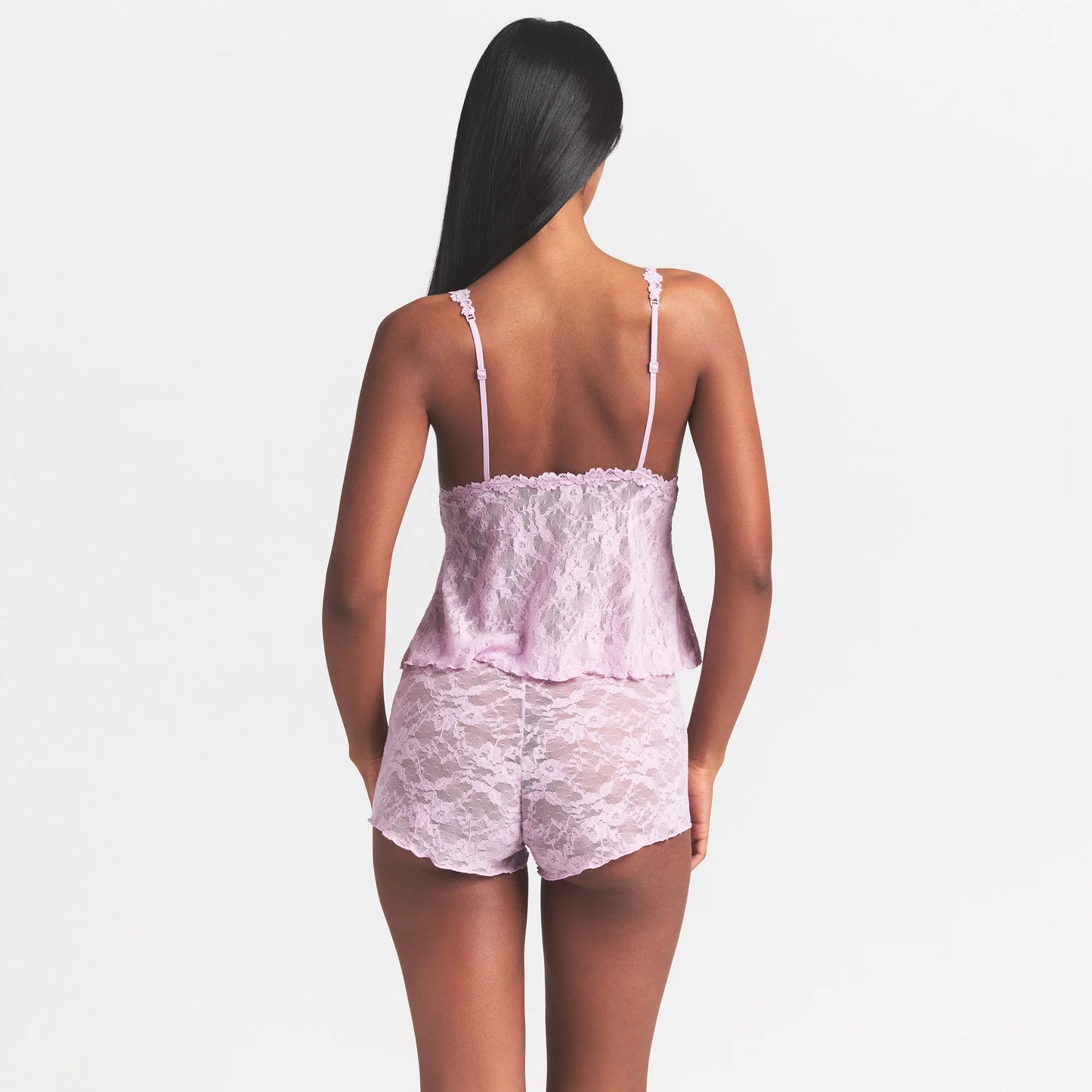 STRETCH LACE TRIANGLE CAMI AND SHORT SET | BABY PINK
