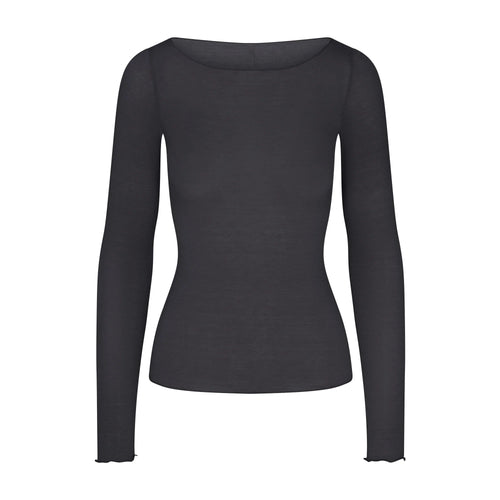 SHEER MODAL LONG SLEEVE BOATNECK TOP | ONYX
