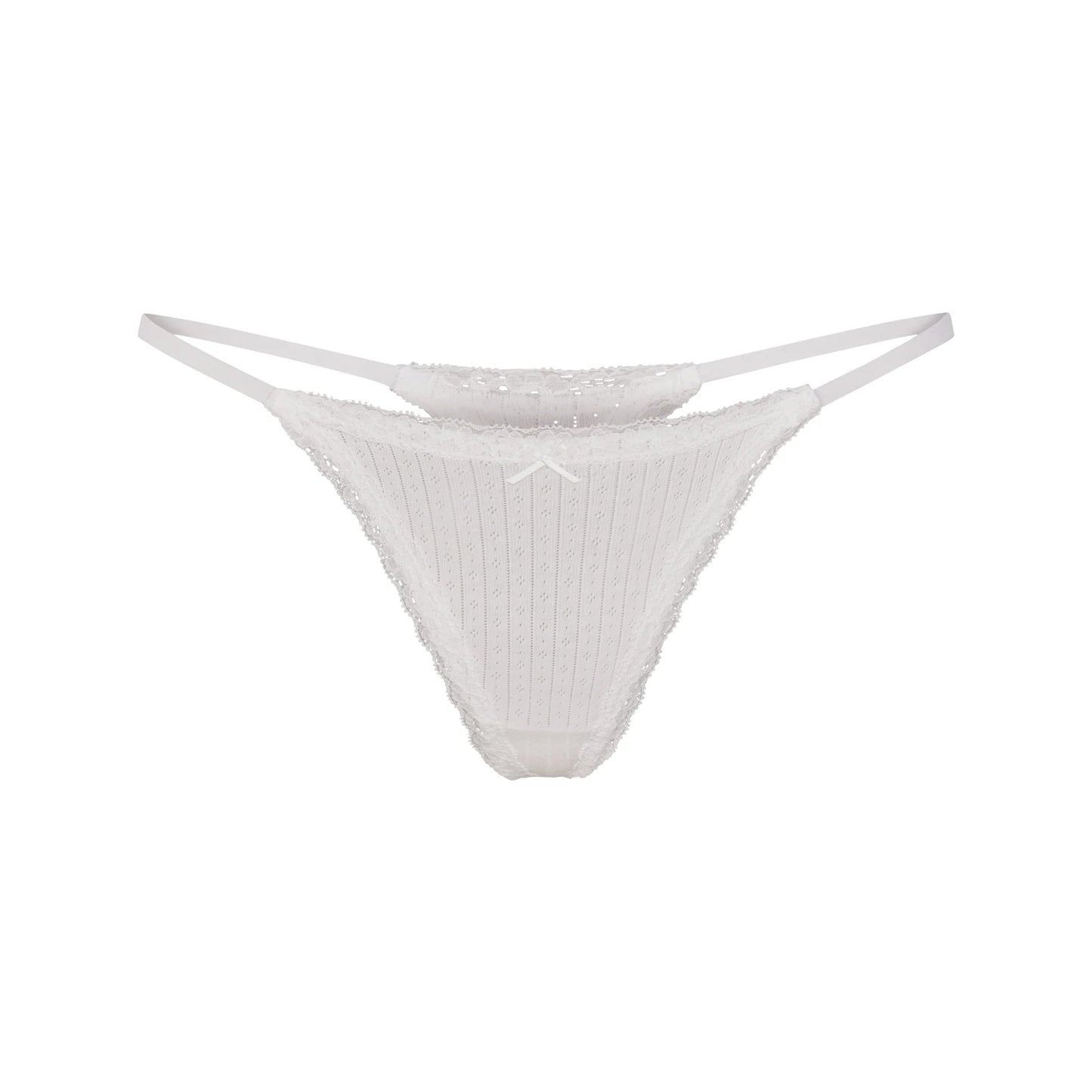 LIGHTWEIGHT COTTON POINTELLE LACE STRING THONG | SNOW