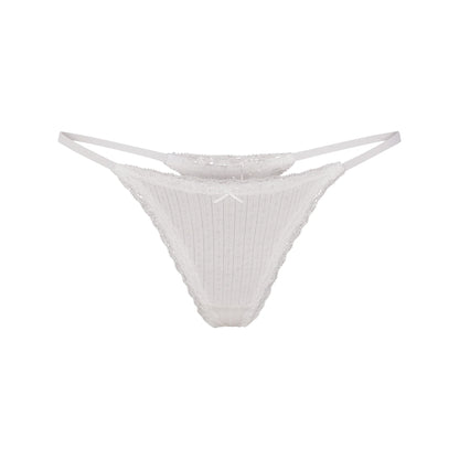LIGHTWEIGHT COTTON POINTELLE LACE STRING THONG | SNOW