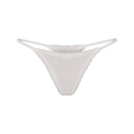 LIGHTWEIGHT COTTON POINTELLE LACE STRING THONG | SNOW