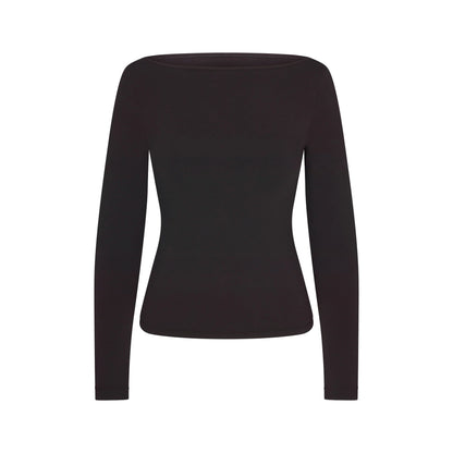 COTTON JERSEY LONG SLEEVE BOATNECK TOP | SOOT