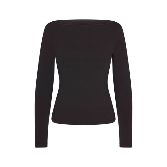 COTTON JERSEY LONG SLEEVE BOATNECK TOP | SOOT