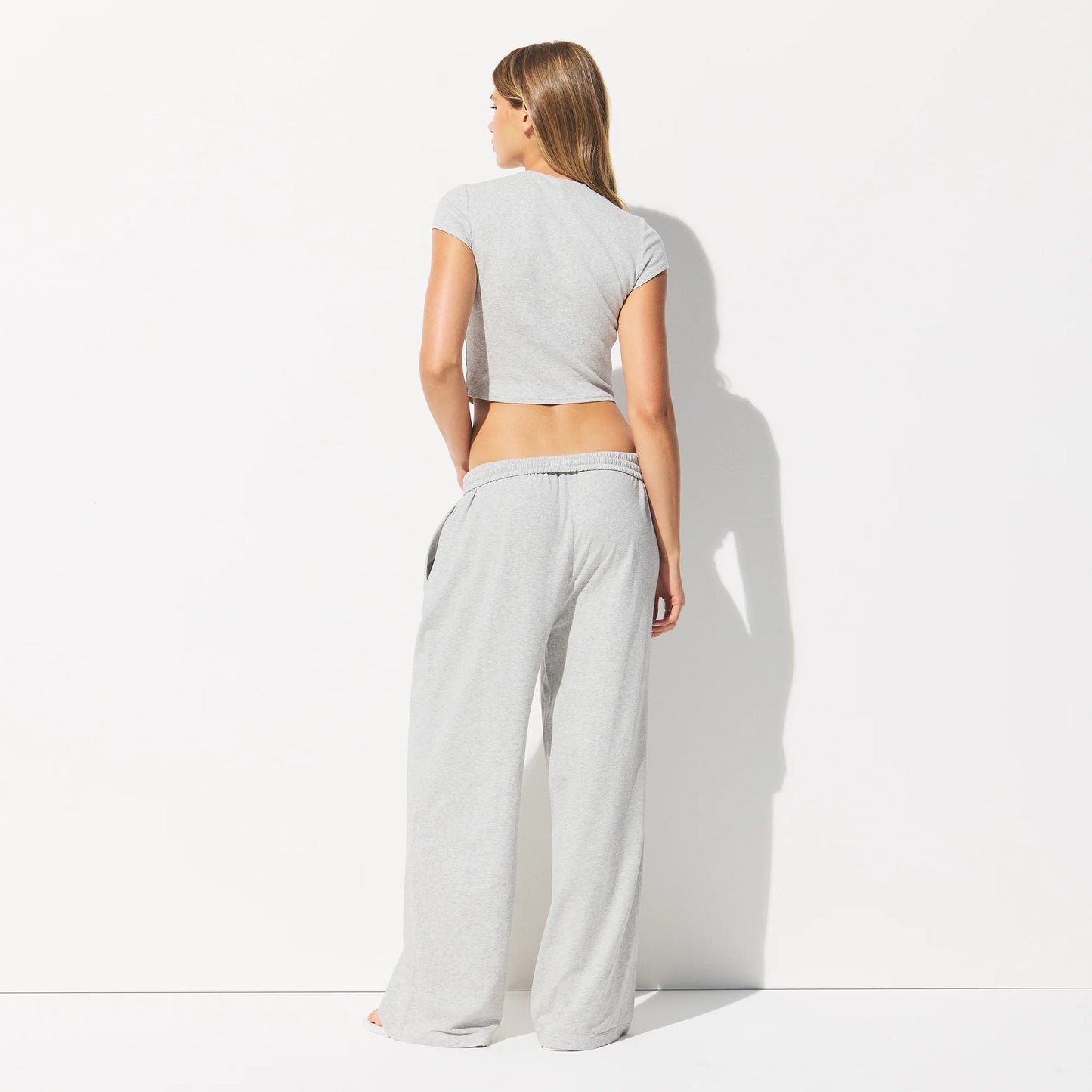 COTTON JERSEY WIDE LEG PANT | LIGHT HEATHER GREY