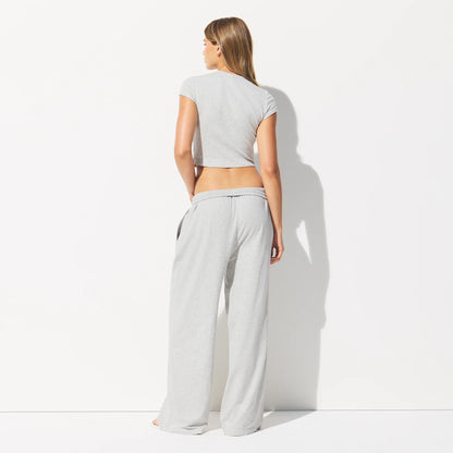 COTTON JERSEY WIDE LEG PANT | LIGHT HEATHER GREY