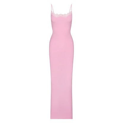 FITS EVERYBODY LACE LONG SLIP DRESS | BUBBLE GUM TONAL