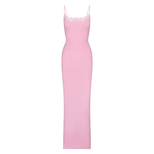 FITS EVERYBODY LACE LONG SLIP DRESS | BUBBLE GUM TONAL