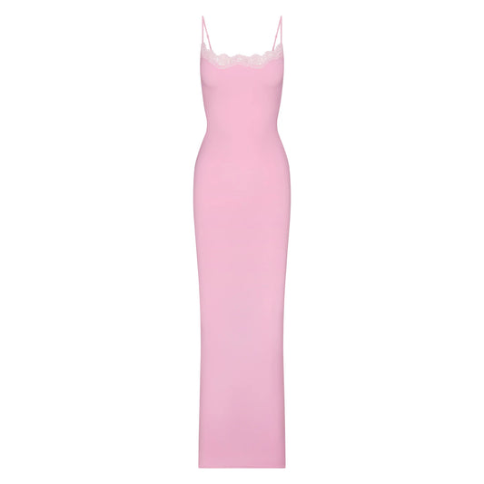 FITS EVERYBODY LACE LONG SLIP DRESS | BUBBLE GUM TONAL