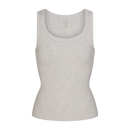 COTTON RIB SCOOP NECK TANK | LIGHT HEATHER GREY