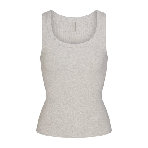 COTTON RIB SCOOP NECK TANK | LIGHT HEATHER GREY