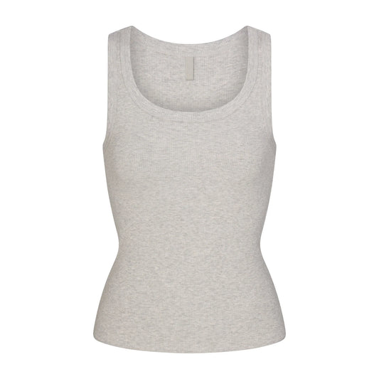 COTTON RIB SCOOP NECK TANK | LIGHT HEATHER GREY
