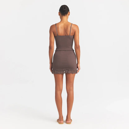 RIB KNIT LACE MINI SKIRT | AMETHYST