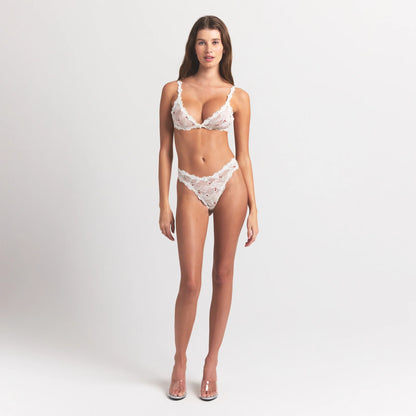 STRETCH LACE TRIANGLE BRALETTE | IVORY CHERRY PRINT