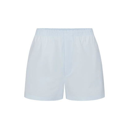 COTTON POPLIN SLEEP LONG SLEEVE AND BOXER SET | BABY BLUE CONTRAST