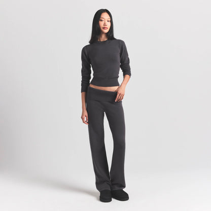 SWEATER KNITS RIBBED LONG SLEEVE FITTED CREW NECK | ASH