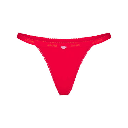 LIGHTWEIGHT COTTON LOGO PICOT THONG | RUBY TONAL
