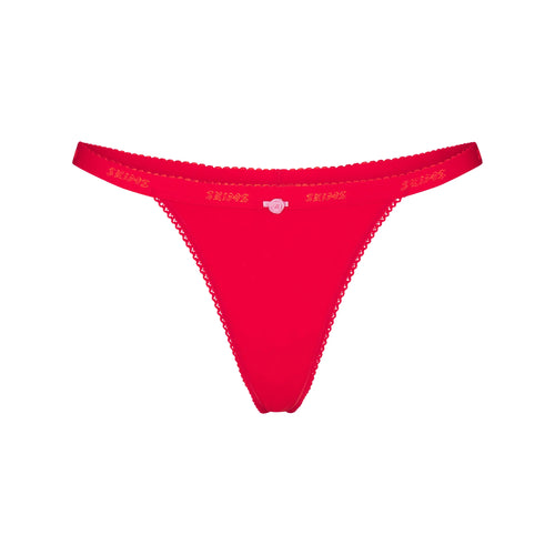 LIGHTWEIGHT COTTON LOGO PICOT THONG | RUBY TONAL