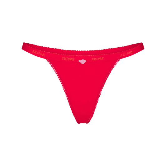 LIGHTWEIGHT COTTON LOGO PICOT THONG | RUBY TONAL